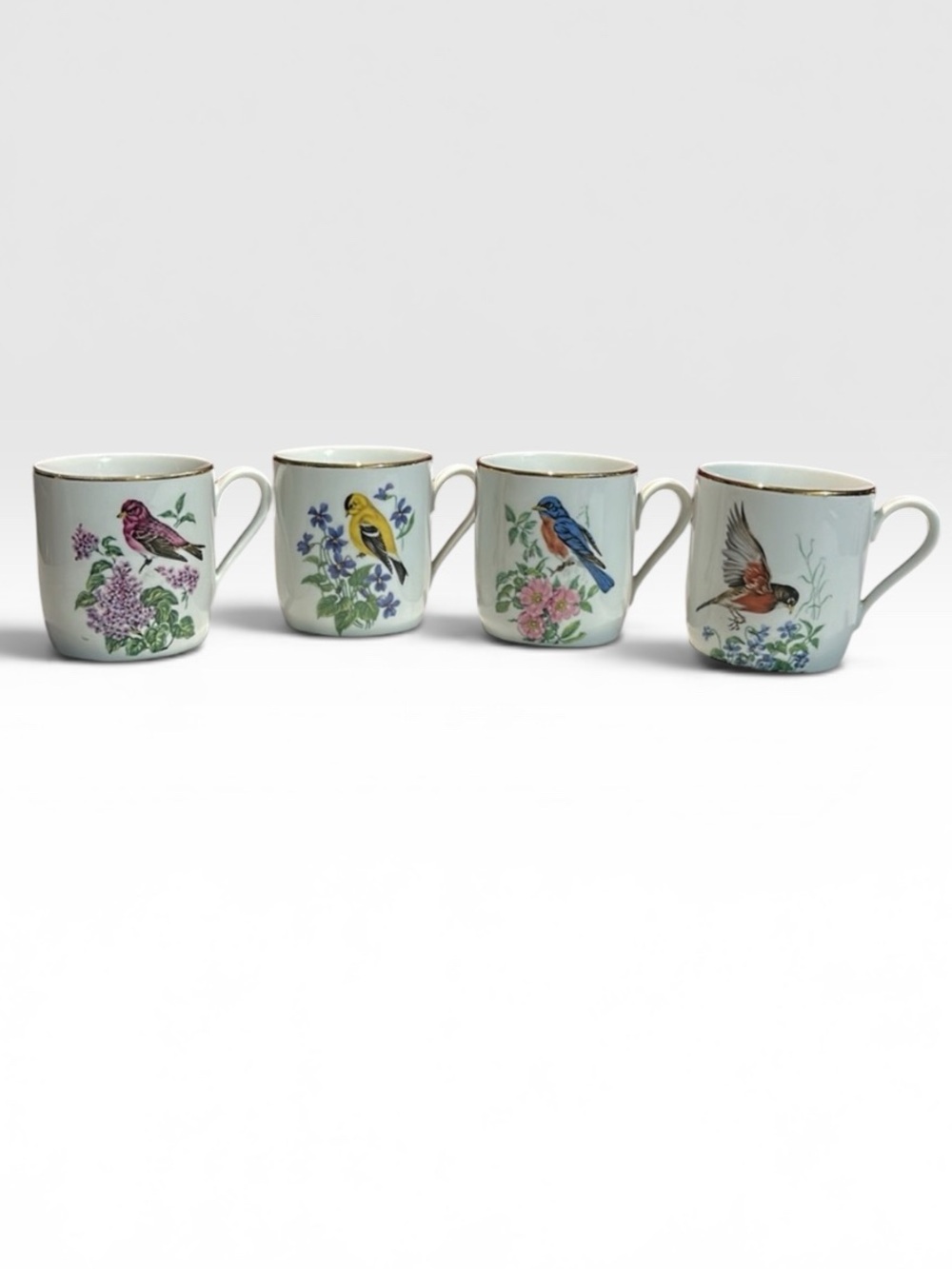 Vtg, Bareuther Waldsassen Bavaria Germany China Cups. Birds,flowers. Set of 4